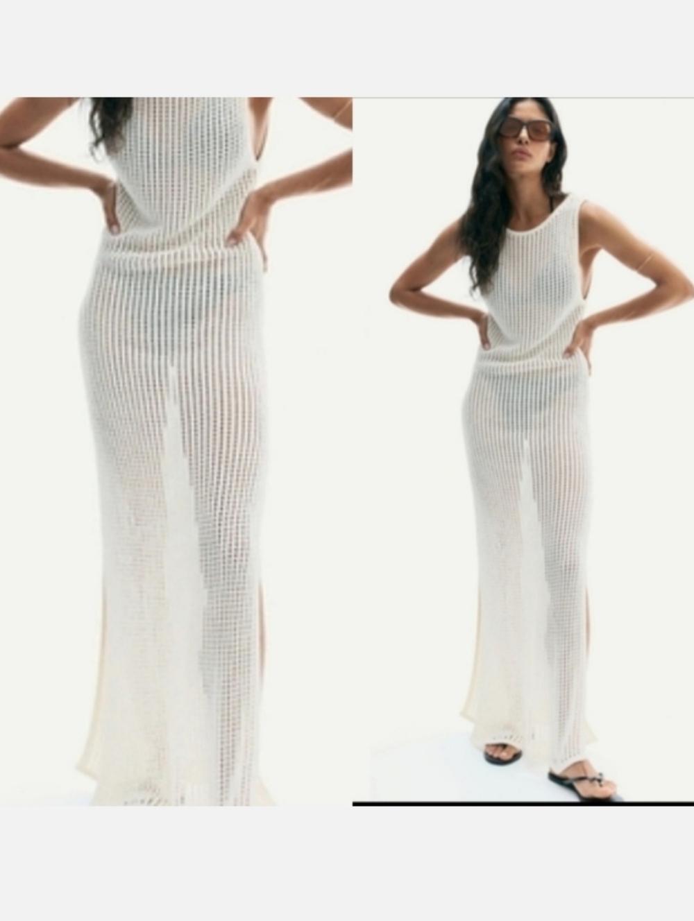 H&M Knit Maxi Dress White Size M